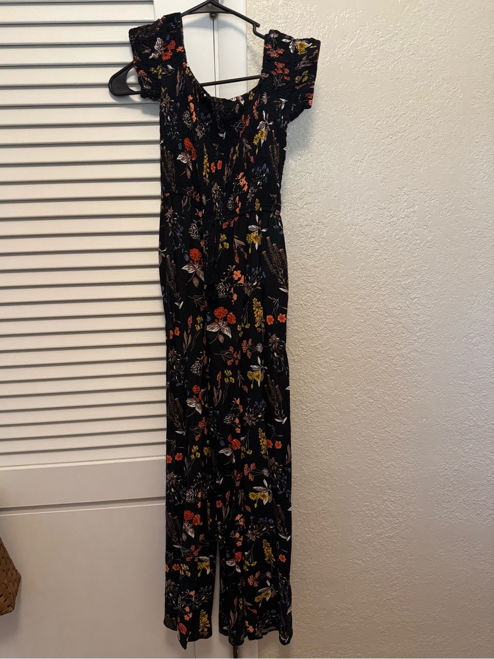 Band of Gypsies Black Floral Off-Shoulder Jumpsuit